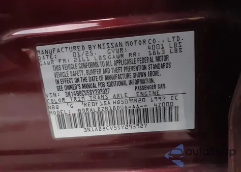 2025 Nissan Sentra Sv z USA, uszkodzony, nr VIN 3N1AB8CV5SY293927